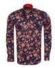 Dark Blue Paisley Print Men's Shirt with Matching Handkerchief-Makrom