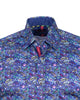 Dark Blue Paisley Print Men's Shirt with Matching Handkerchief-Makrom