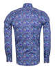 Dark Blue Paisley Print Men's Shirt with Matching Handkerchief-Makrom