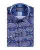 Dark Blue Paisley Print Satin Cotton Short Sleeve Shirt-Makrom