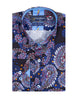 Dark Blue Paisley Print Shirt with Matching Handkerchief-Makrom
