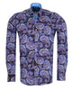 Dark Blue Paisley Print Shirt with Matching Handkerchief-Makrom