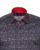 Dark Blue Paisley Print Shirt with Matching Handkerchief-Makrom