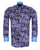 Dark Blue Paisley Print Shirt with Matching Handkerchief-Makrom