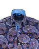 Dark Blue Paisley Print Shirt with Matching Handkerchief-Makrom