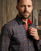 Dark Blue Paisley Print Shirt with Matching Handkerchief