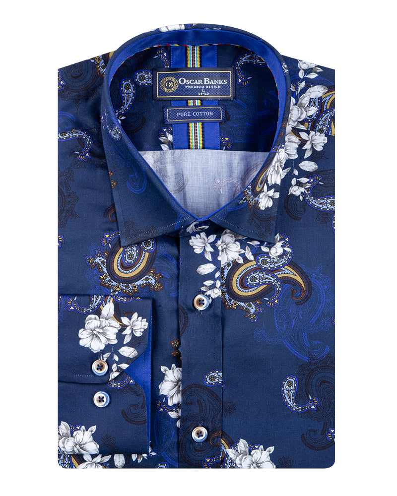Dark Blue Paisley Print with Matching Handkerchief-Makrom