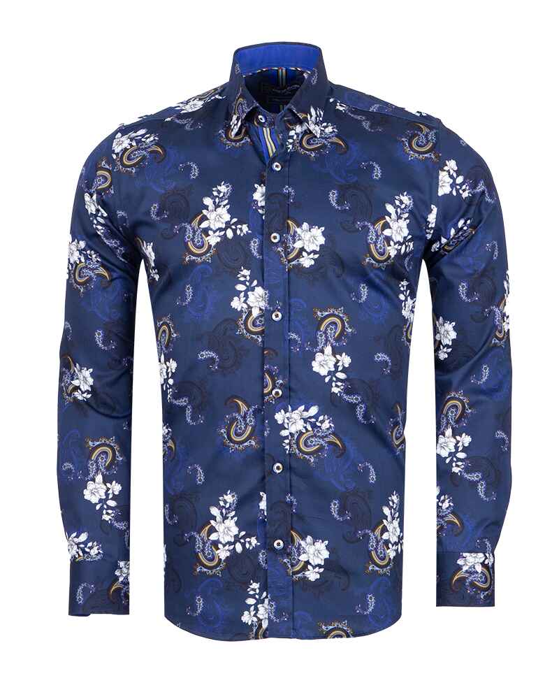 Dark Blue Paisley Print with Matching Handkerchief-Makrom