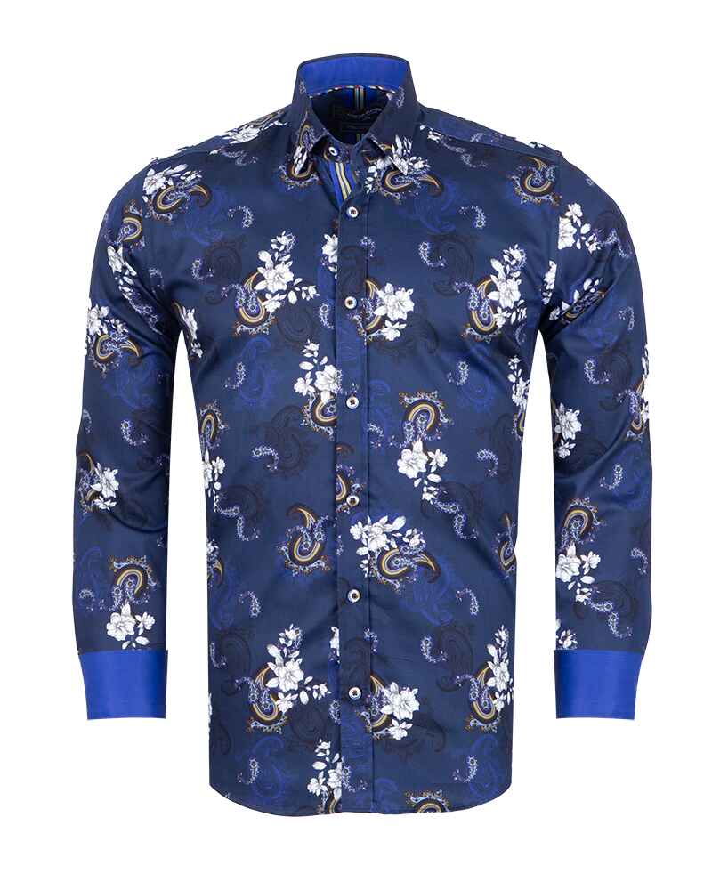 Dark Blue Paisley Print with Matching Handkerchief-Makrom