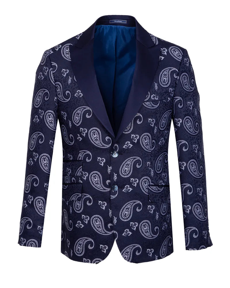 Dark Blue Paisley Printed Men's Blazer-Makrom