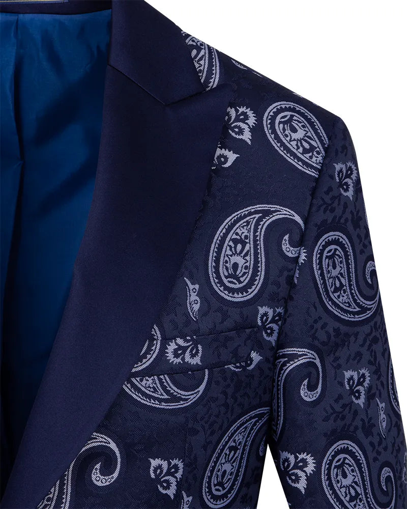 Dark Blue Paisley Printed Men's Blazer-Makrom