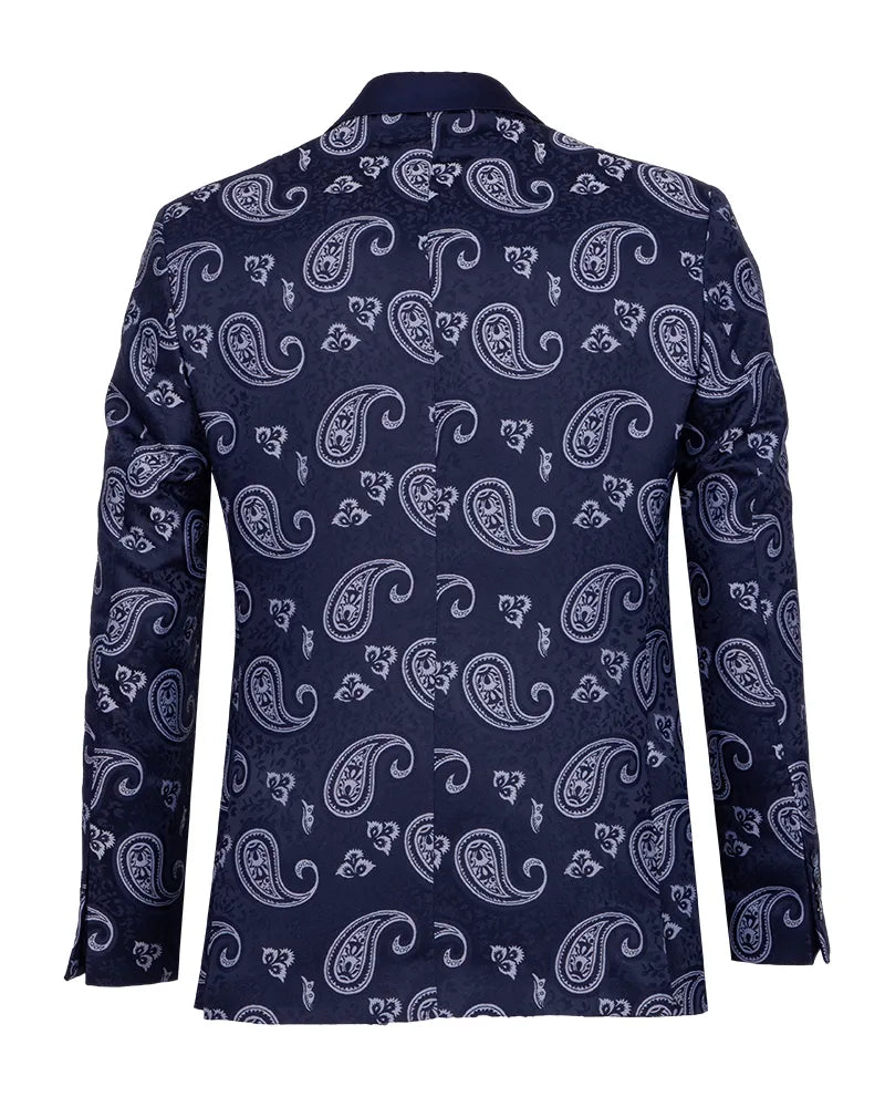 Dark Blue Paisley Printed Men's Blazer-Makrom