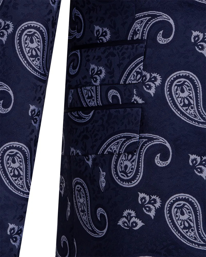 Dark Blue Paisley Printed Men's Blazer-Makrom