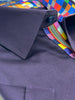 Dark Blue Plain Colourful Buttons Short Sleeve Shirt-Makrom