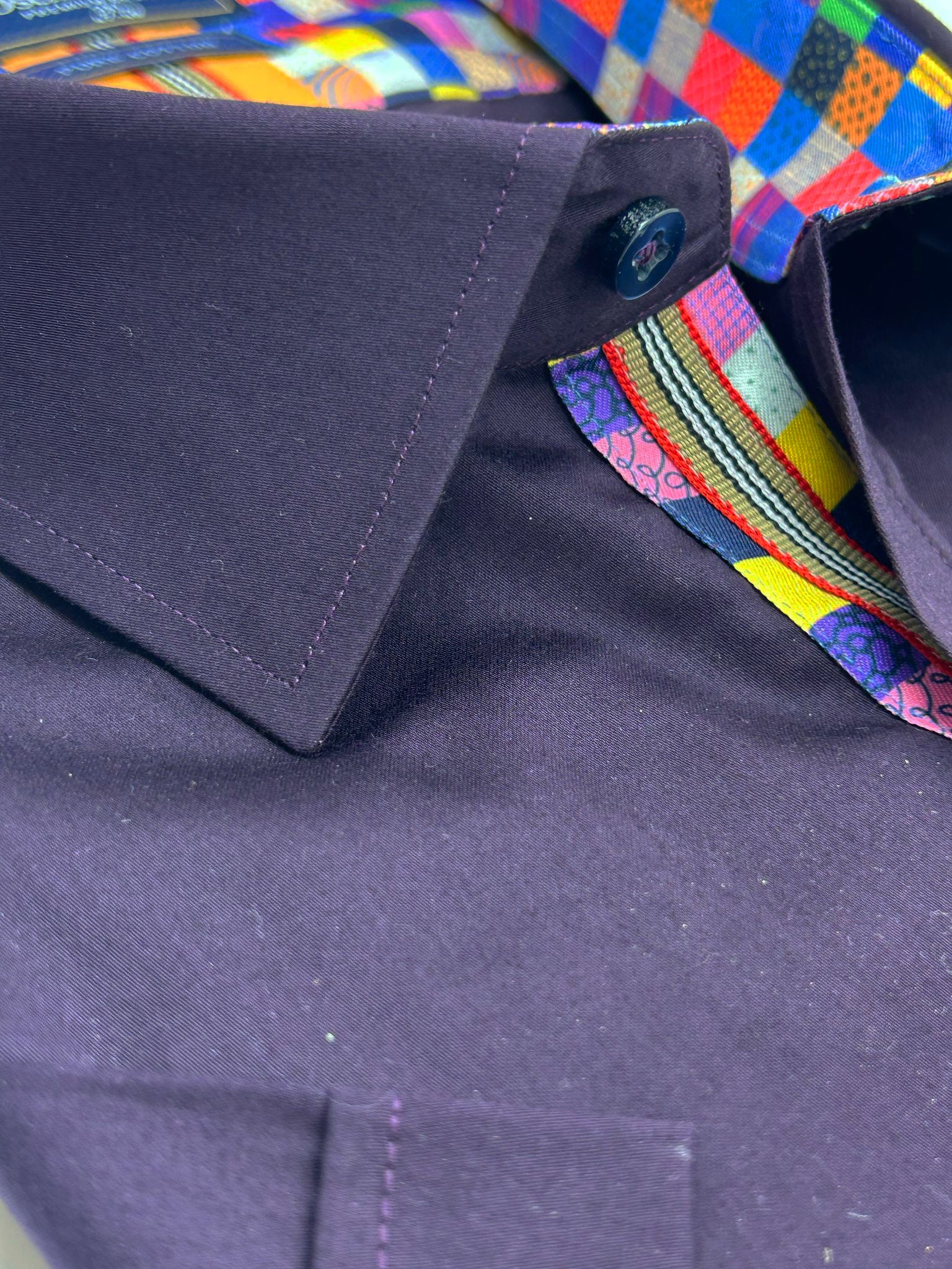 Dark Blue Plain Colourful Buttons Short Sleeve Shirt-Makrom