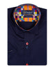Dark Blue Plain Colourful Buttons Short Sleeve Shirt-Makrom