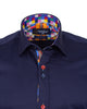 Dark Blue Plain Colourful Buttons Short Sleeve Shirt-Makrom