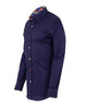 Dark Blue Plain Colourful Stitching & Button Pure Cotton Shirt-Makrom