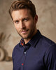 Dark Blue Plain Colourful Stitching & Button Pure Cotton Shirt