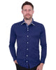 Dark Blue Plain Panel Shirt with Floral Insert & collar tip design-Makrom