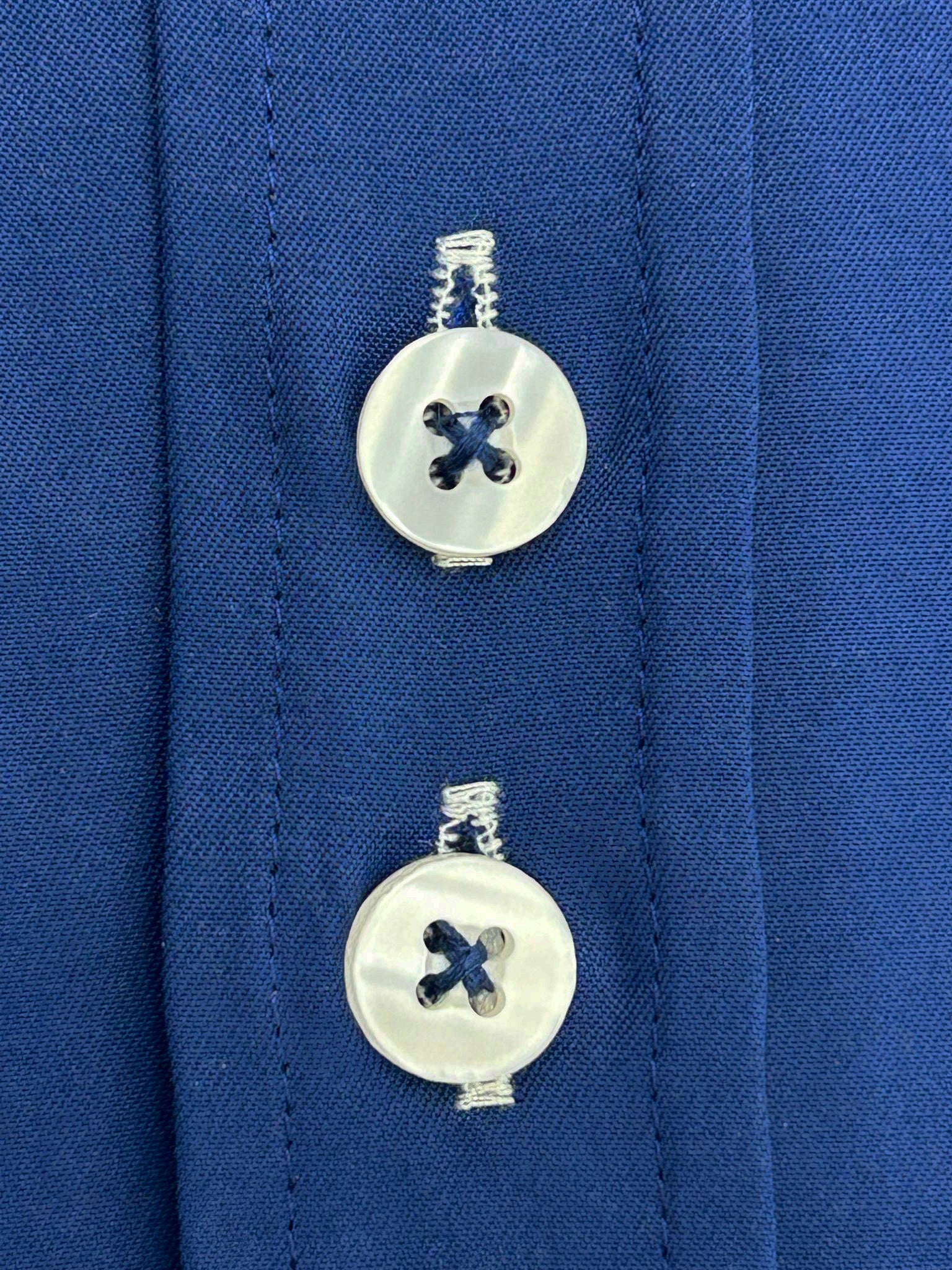 Dark Blue Plain Panel Shirt with Floral Insert & collar tip design-Makrom