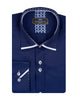 Dark Blue Plain Panel Shirt with Floral Insert & collar tip design-Makrom