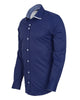 Dark Blue Plain Panel Shirt with Floral Insert & collar tip design-Makrom