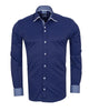 Dark Blue Plain Panel Shirt with Floral Insert & collar tip design-Makrom