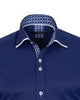 Dark Blue Plain Panel Shirt with Floral Insert & collar tip design-Makrom