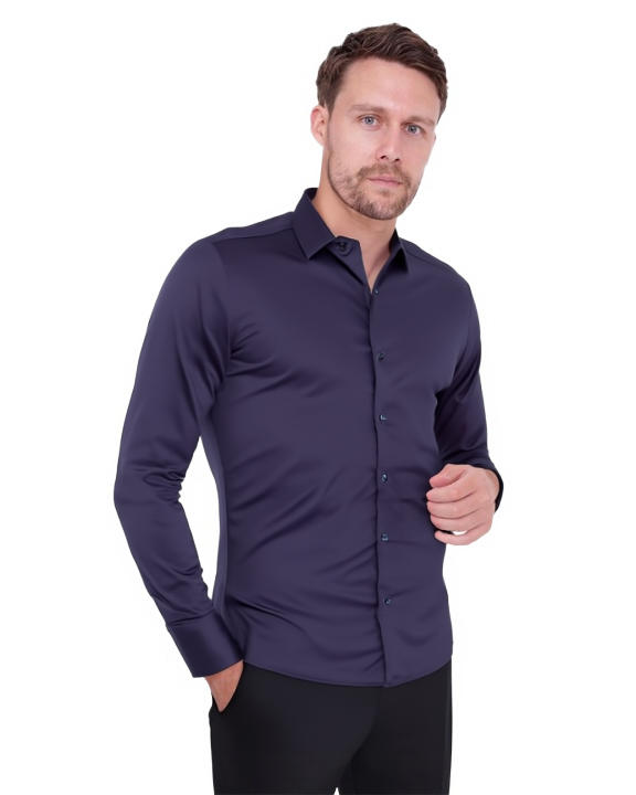 Dark Blue Plain Pure Cotton Men's Shirt-Makrom