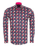 Dark Blue Poppy Print Shirt with Matching Handkerchief-Makrom