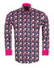 Dark Blue Poppy Print Shirt with Matching Handkerchief-Makrom