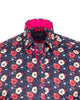 Dark Blue Poppy Print Shirt with Matching Handkerchief-Makrom