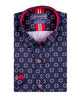 Dark Blue Poppy Print Short Sleeve Shirt-Makrom