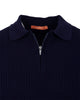 Dark Blue Pure Cotton Ribbed Quarter-Zip Polo-Makrom