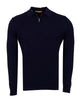 Dark Blue Pure Cotton Ribbed Quarter-Zip Polo-Makrom