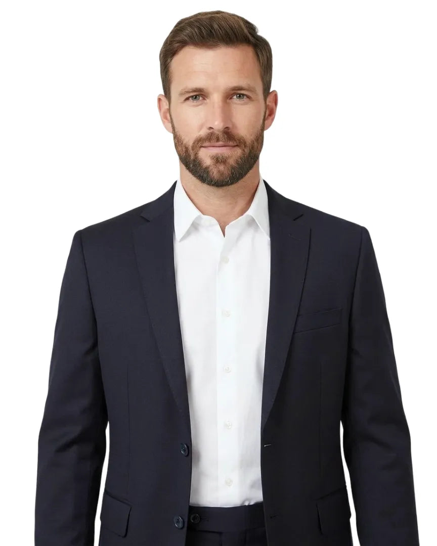 Dark Blue Pure Wool Classic Plain 3 Piece Men's Suit-Makrom