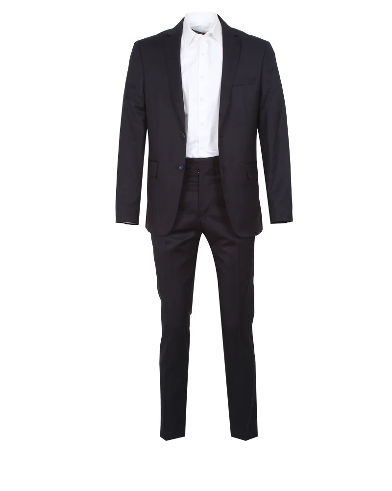 Dark Blue Pure Wool Classic Plain 3 Piece Men's Suit-Makrom