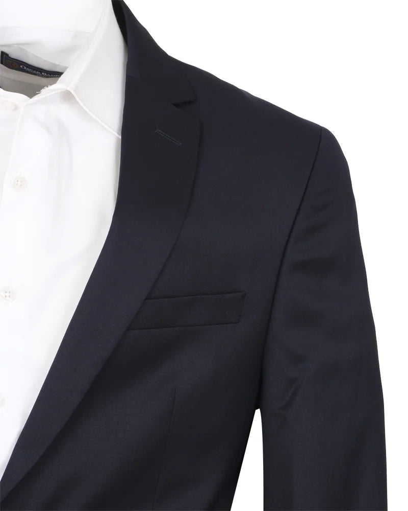 Dark Blue Pure Wool Classic Plain 3 Piece Men's Suit-Makrom