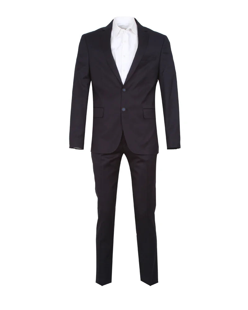 Dark Blue Pure Wool Classic Plain 3 Piece Men's Suit-Makrom