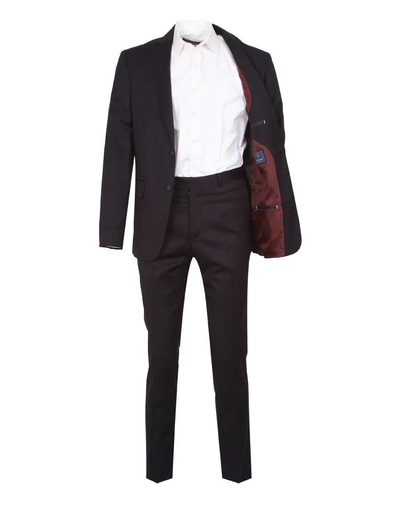 Dark Blue Pure Wool Classic Plain 3 Piece Men's Suit-Makrom