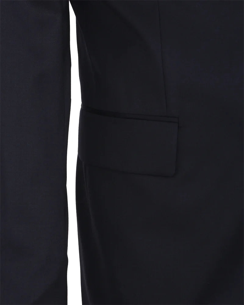 Dark Blue Pure Wool Classic Plain 3 Piece Men's Suit-Makrom