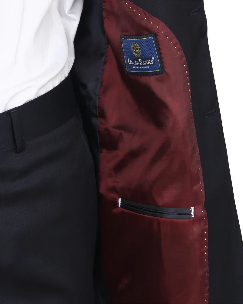 Dark Blue Pure Wool Classic Plain 3 Piece Men's Suit-Makrom
