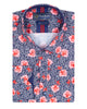 Dark Blue Rose Print Satin Cotton Shirt with Matching Handkerchief-Makrom
