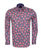 Dark Blue Rose Print Satin Cotton Shirt with Matching Handkerchief-Makrom