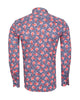 Dark Blue Rose Print Satin Cotton Shirt with Matching Handkerchief-Makrom