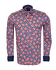 Dark Blue Rose Print Satin Cotton Shirt with Matching Handkerchief-Makrom