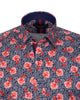 Dark Blue Rose Print Satin Cotton Shirt with Matching Handkerchief-Makrom
