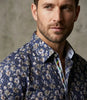 Dark Blue Rose Print Shirt with Matching Handkerchief