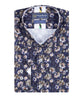 Dark Blue Rose Print Shirt with Matching Handkerchief-Makrom